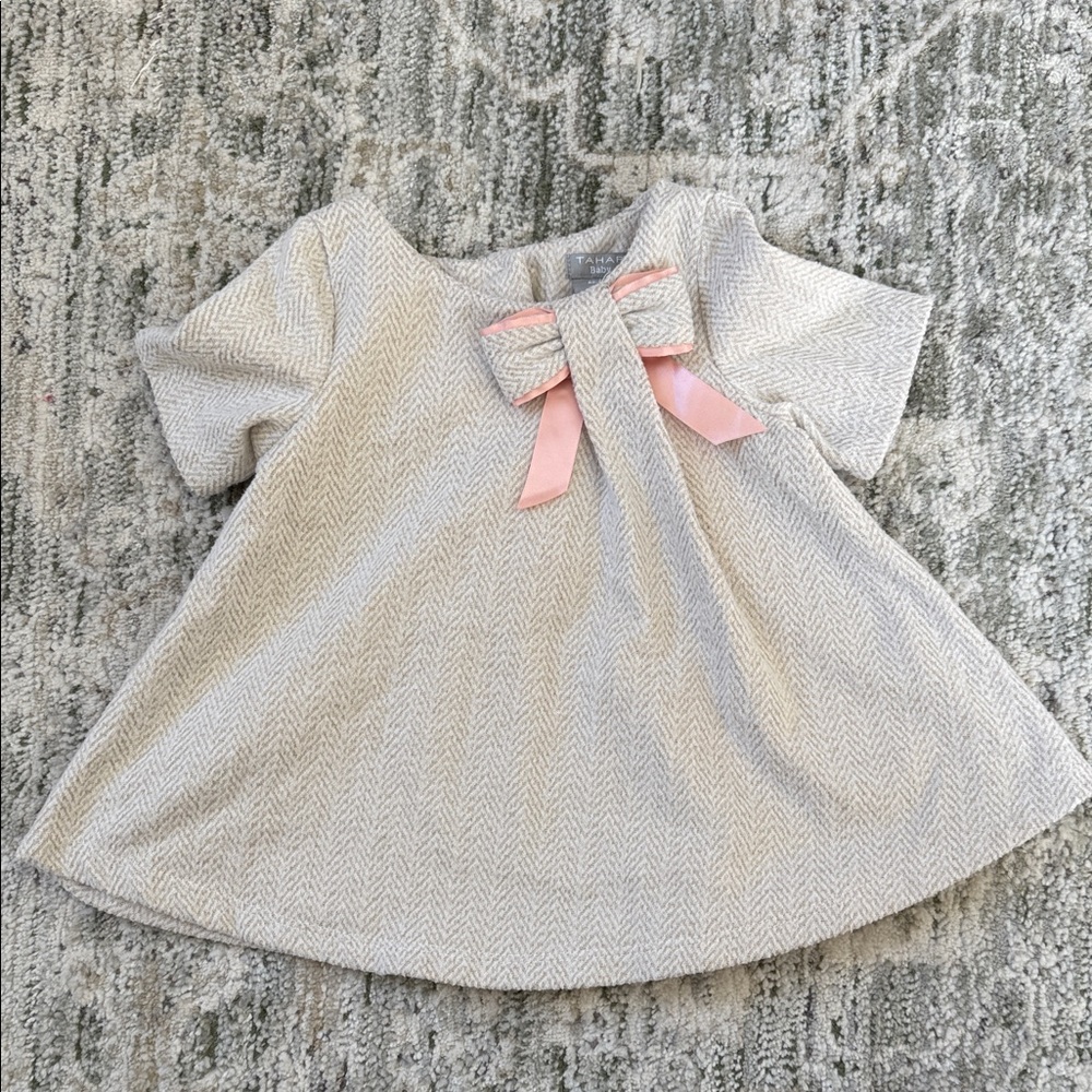 Tahari Cream Outfit with Pink bow. Easter Dress
